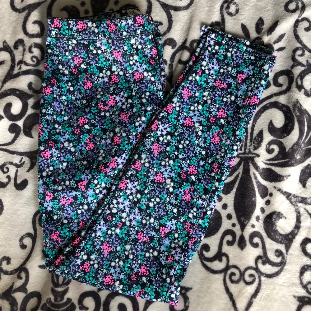 Flower print legging textured pants